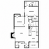 Contemporary floor plan showcasing 2 bedrooms, 2 baths, an open living area, modern kitchen, and a cozy balcony perfect for relaxation.