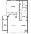 Charming floor plan showcasing a spacious bedroom, modern kitchen, and inviting living room with access to a patio/balcony.