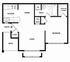 Contemporary floor plan showcasing 1 bedroom, a spacious living area, sleek kitchen, and a welcoming deck for outdoor enjoyment.