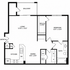 Modern 1-bedroom apartment floor plan featuring spacious living area, kitchen with pantry, and a private balcony.