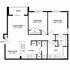 Modern 2D floor plan highlighting 2 spacious bedrooms, a versatile living room, and a functional kitchen with dining area, complemented by a cozy patio.