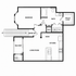 Inviting floor plan showcasing a spacious 1-bedroom layout with a modern kitchen, cozy living room, and private balcony.