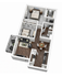 Modern 3D floor plan featuring two cozy bedrooms, a spacious living area, and an open-concept kitchen with island dining. Includes a chic balcony for outdoor relaxation.