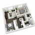 Charming 3D floor plan showcasing a cozy 1-bedroom apartment with modern living area, sleek kitchen, and elegant bathroom.