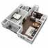Modern 3D apartment layout with 1 bedroom, contemporary kitchen, cozy living area, and elegant dining space.