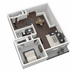 Elegant 3D floor plan showcasing a modern living room, cozy bedroom, sleek kitchen, and stylish dining area with wooden floors.