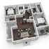 Modern 3D floor plan showcasing a stylish two-bedroom apartment with an open-concept living room, sleek kitchen, and cozy bedrooms. Ideal layout for contemporary living.