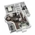 Modern 3D apartment floor plan featuring one bedroom, spacious open-concept living and kitchen area, stylish dining space, and a luxurious bathroom layout.