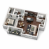 Modern 3D floor plan showcasing a cozy 1-bedroom apartment with a spacious living area, sleek open kitchen, and a stylish balcony view.