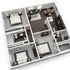Chic 3D floor plan showcasing a modern two-bedroom apartment with a spacious open-concept living area, sleek kitchen, and two elegant bathrooms.