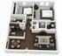 Modern apartment 3D floor plan showcasing two bedrooms, cozy living area, sleek kitchen, and elegant dining space.
