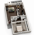 Contemporary 3D floor plan showcasing a spacious one-bedroom apartment with an open-concept living and dining area, sleek kitchen, stylish bathroom, and a private balcony.