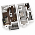 Modern 2-story floor plan showcasing an elegant bedroom, spacious living area, stylish kitchen, and cozy balcony, all with sleek contemporary design.