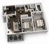 Contemporary 3D floor plan with 2 spacious bedrooms, an elegant open-concept living and dining area, modern kitchen, and balcony for urban living.
