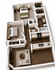 Elegant 3D floor plan showcasing two spacious bedrooms, modern kitchen with island, inviting living room area, and a pristine bathroom layout.