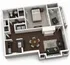 Modern 3D floor plan featuring a cozy bedroom, open living area, stylish kitchen with island, and elegant dining space.