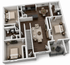 Elegant and modern floor plan featuring three bedrooms, a spacious open-concept living area, stylish kitchen, and a cozy balcony.