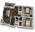 Elegant 3D apartment floor plan displaying two cozy bedrooms, a comfortable living area, modern kitchen, and inviting balcony space.