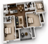 Modern 3D floor plan showcasing three spacious bedrooms, a vibrant open living space, and a sleek kitchen design perfect for contemporary living.