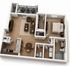 Modern 3D floor plan showcasing a stylish one-bedroom apartment with a spacious living area, open kitchen, and private balcony.