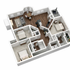 Elegant 3D floor plan showcasing two bedrooms, a modern open-concept kitchen and living area, plus a cozy balcony space.