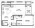 Modern 1-bedroom floor plan with open kitchen, spacious living area, and private balcony in a well-designed layout.