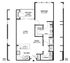 Modern 1-bedroom apartment floor plan with spacious living area, dining, kitchen, balcony, and walk-in closet.