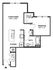 Elegant apartment floor plan with a spacious living/dining area, modern kitchen, cozy bedroom with walk-in closet, and convenient bath.