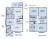 Contemporary 2-story floor plan featuring a spacious family room with fireplace, open kitchen layout, 3 bedrooms, utility area, and a charming patio.