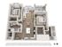 Modern 3D floor plan showcasing a chic two-bedroom apartment with an open living space, inviting balcony, and sleek kitchen layout.