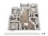 Modern 3D floor plan featuring 3 elegant bedrooms, a cozy open-concept living area, and a stylish kitchen with an island.