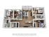 Elegant 3D floor plan showcasing three cozy bedrooms, a modern open-concept living area, gourmet kitchen with island, and two stylish bathrooms.
