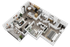 Modern 3D floor plan showcasing a spacious apartment with two bedrooms, open living area, stylish kitchen, and a cozy balcony.