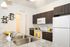 Modern kitchen with sleek granite countertops, stylish dark wood cabinets, and a built-in wine rack, exuding contemporary charm.