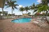 Inviting outdoor pool area surrounded by lush palm trees and comfortable lounge chairs, perfect for relaxation and leisure.