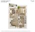 Modern 1-bedroom apartment floor plan featuring an open living area, sleek kitchen, and elegant bathroom, spanning 593 sq ft.