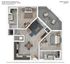 Cedar Pointe B2 style floor plan showcasing 2 spacious bedrooms, 2 modern bathrooms, an inviting open-concept living area, and a sleek kitchen across 885 sq ft. Includes a charming balcony for relaxation.
