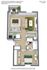 Modern 3D floor plan of Cedarfield Apartments showcasing 1 bedroom, 1 bathroom, an open-concept living and dining area, and a cozy balcony, totaling 652 sqft.