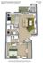 Modern 3D floor plan of Cedarfield Apartments' 1 bed, 1 bath unit, featuring 792 sq ft of elegantly designed space with a cozy living room and a well-equipped kitchen.