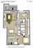 Cedar Pointe Apartments floor plan featuring 2 spacious bedrooms, elegant open-concept living area, modern kitchen, and private patio in 992 sq ft layout.