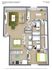 Modern 3D floor plan of Cedarfield Apartments displaying 2 spacious bedrooms, a cozy living room, open kitchen, and 2 bathrooms, totaling 992 square feet.