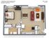 Belmont floor plan featuring a cozy 1 bed, 1 bath layout with open concept living-dining area and modern kitchen, 494 sqft.