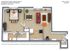 Chasewood Downs Belmont floor plan showcasing 1 bedroom, 1 bath, and a vibrant open-concept living area in 566 sq ft.