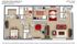Chasewood Downs Belmont floor plan showcasing a modern 2-bedroom, 1-bath layout with a stylish kitchen and inviting living and dining areas, totaling 787 sq ft.
