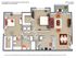 Modern 3D floor plan of The Crossing at Knollwood featuring 2 bedrooms, 2 bathrooms, and a spacious living area with balcony access, covering 960 sq ft.