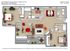 Vibrant 3-bedroom floor plan at Knollwood Condominium, featuring a spacious living room, modern kitchen, and elegant dining area within 1207-1231 sq ft.