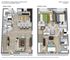 Elegant 3D floor plan of a two-level house featuring 3 bedrooms, 2.5 baths, a modern kitchen, and a cozy living area, spanning 1408 sq ft.
