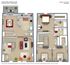 Inviting 3D floor plan for Green Street Townhomes featuring 3 spacious bedrooms, 2.5 modern bathrooms, a sleek open-concept kitchen, and a cozy living area, all within 1280 sq ft.