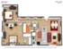 Modern 3D floor plan of the Lofts at 316, Apartment C featuring 1 bedroom, 1 bathroom, open living and dining areas, and a well-appointed kitchen, covering 692 sq ft.