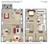 Modern two-story floor plan of 614 Green Street featuring 3 bedrooms, 2.5 baths, a spacious open living area, and a stylish kitchen with dedicated dining space, totaling 1280 sq ft.